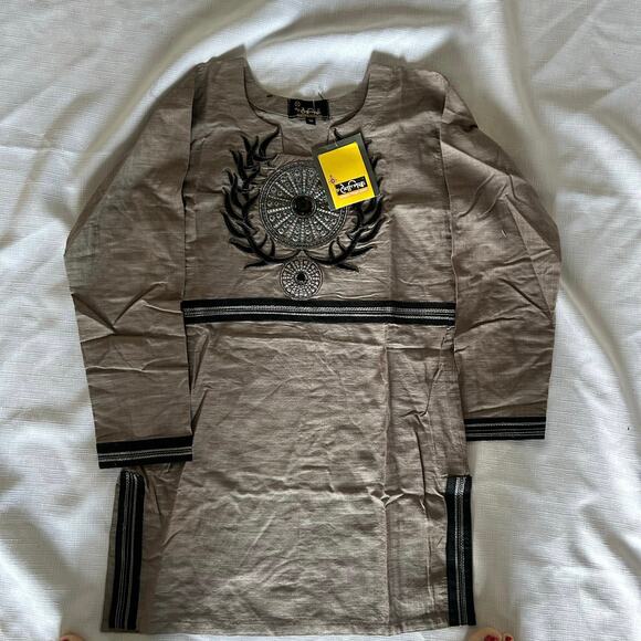 Embroidered Kurta Top Size 36 Taupe Beige South Asian Tunic New With Tags ethnic - Picture 1 of 3